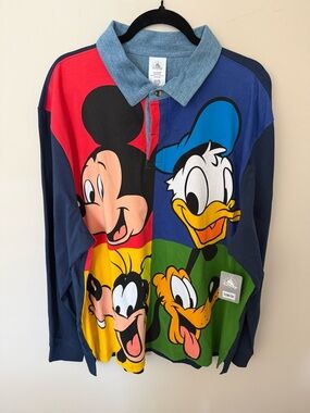 Disney Store Men's XXL Long-Sleeve Cartoon Rugby Shirt NWT MICKEY AND FRIENDS.